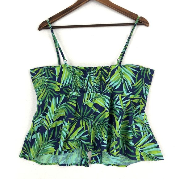 Sofia Jeans Women's Size Large Linen Blend Knot Front Blue Green Leaf Peplum Top - Picture 11 of 14